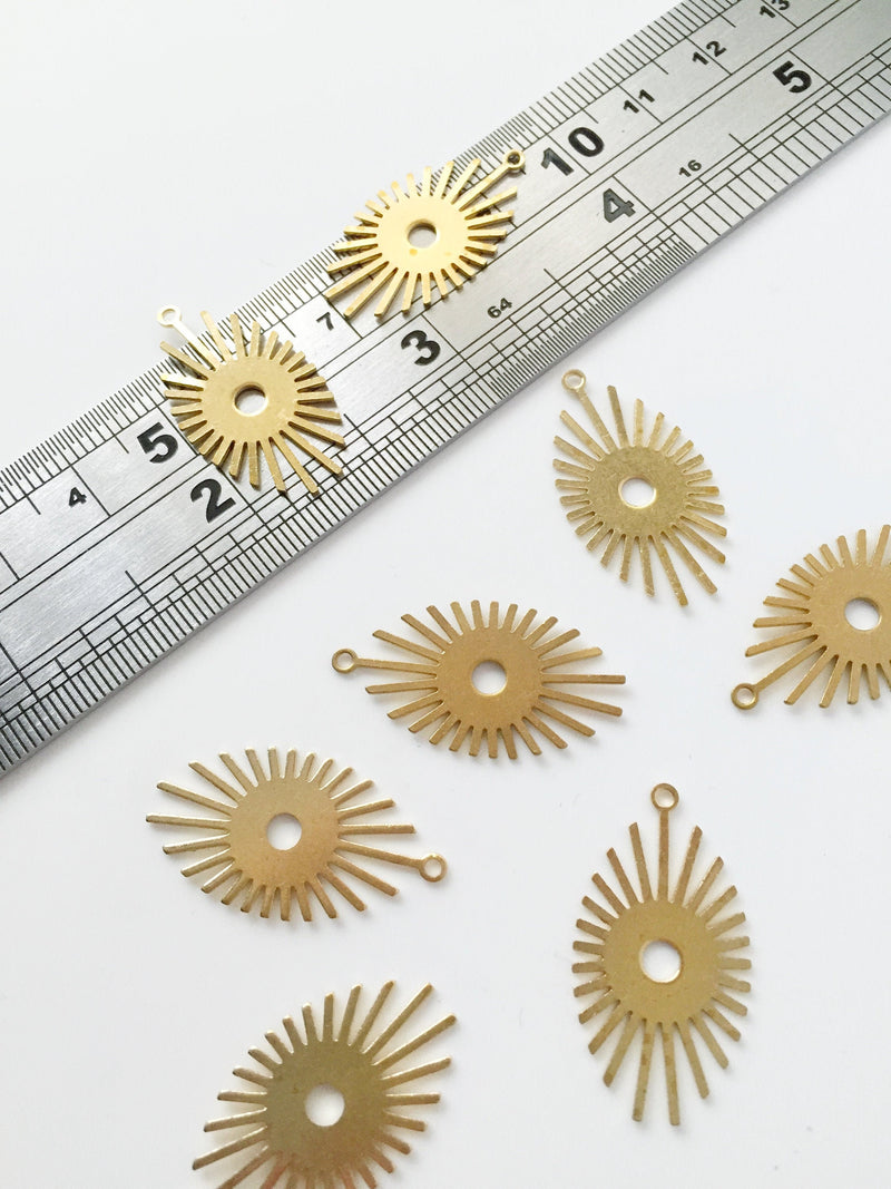 6 x Smooth Brass Elongated Sun Charms, 27x15mm (C0245)