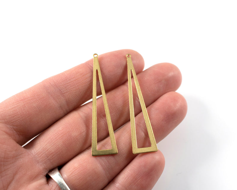 4 x Raw Brass Open Triangle Drop Pendants, 50x12mm (C0029)