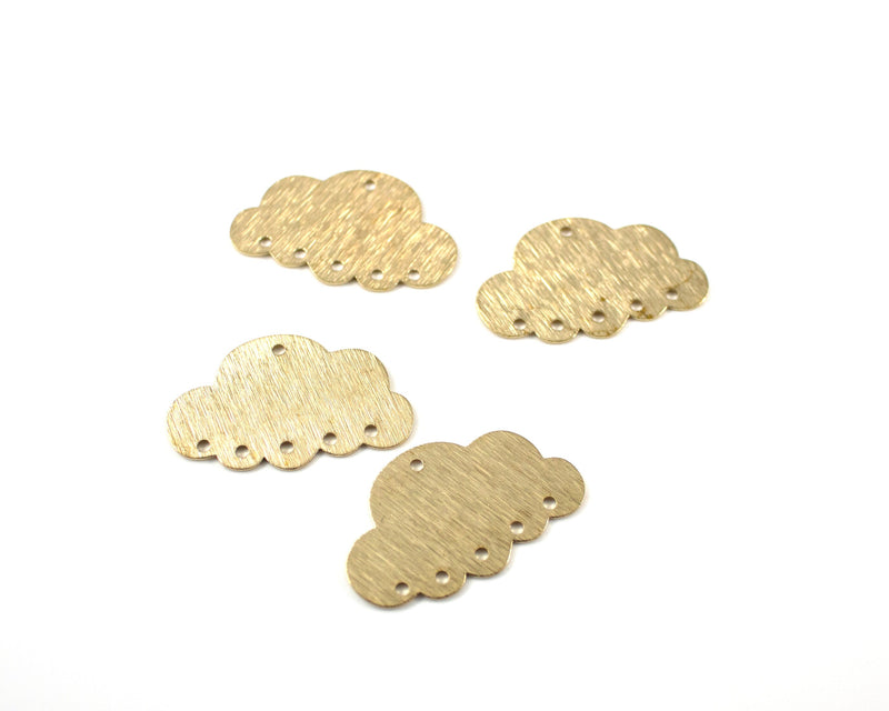 2 x Raw Brass Textured Multihole Cloud Connector, 30x19mm (C0421)