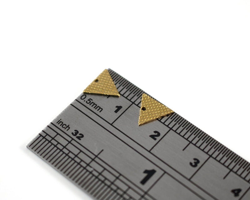 16 x Raw Brass Dotted Triangle Charms, 6x11mm (C0383)