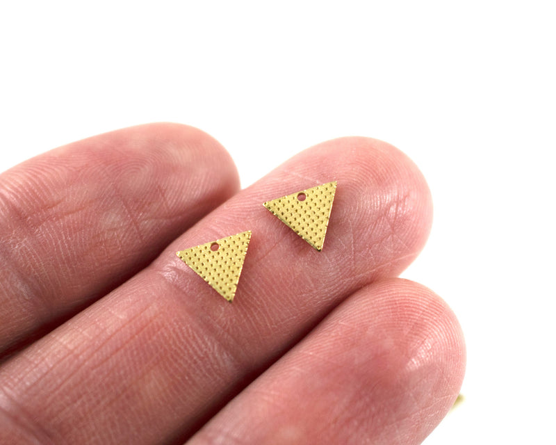 16 x Raw Brass Dotted Triangle Charms, 6x11mm (C0383)