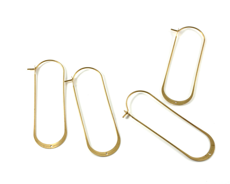 1 pair x Raw Brass Elongated Geometric Ear Wires, 52x18mm (C0436)