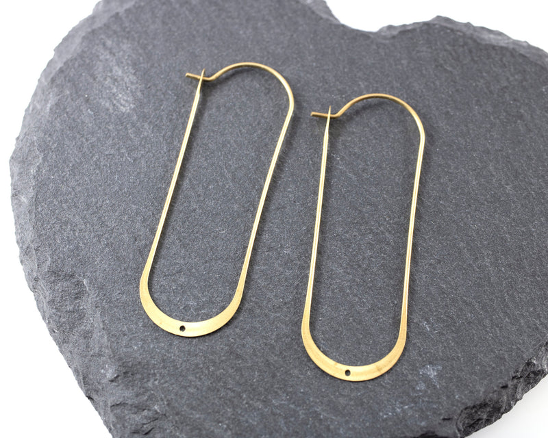 1 pair x Raw Brass Elongated Geometric Ear Wires, 52x18mm (C0436)