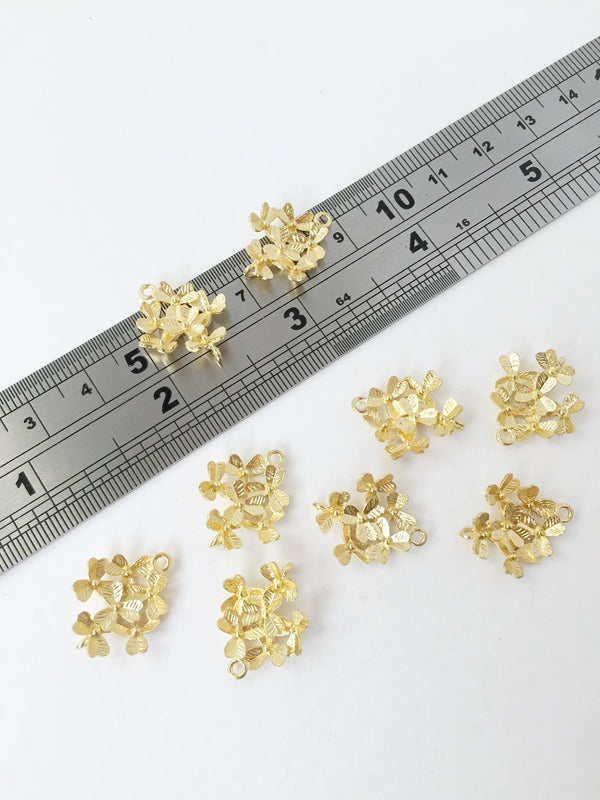 2 x Raw Brass Flower Cluster Connectors, 18.5x16mm 3D Flower Earring Links (1471)