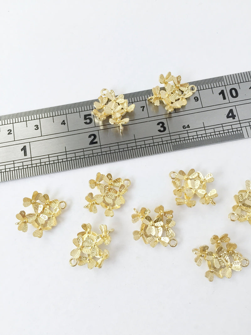 2 x Raw Brass Flower Cluster Connectors, 18.5x16mm 3D Flower Earring Links (1471)