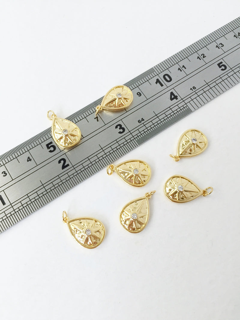 1 x 18K Gold Plated Teardrop Pendant with Cubic Zirconia Star, 16x10mm (1476)