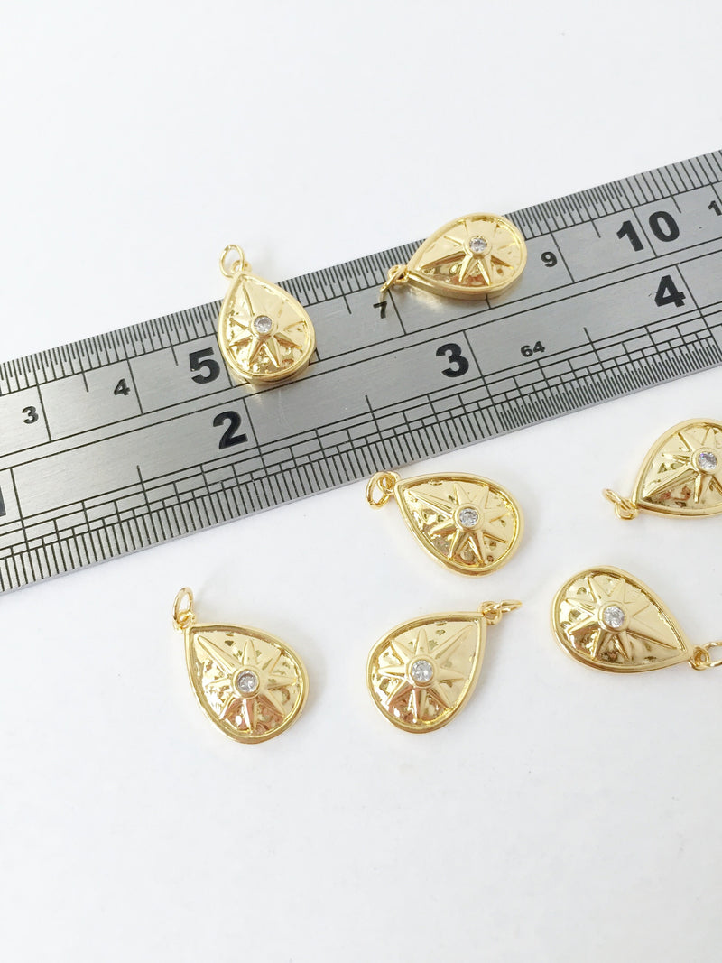 1 x 18K Gold Plated Teardrop Pendant with Cubic Zirconia Star, 16x10mm (1476)