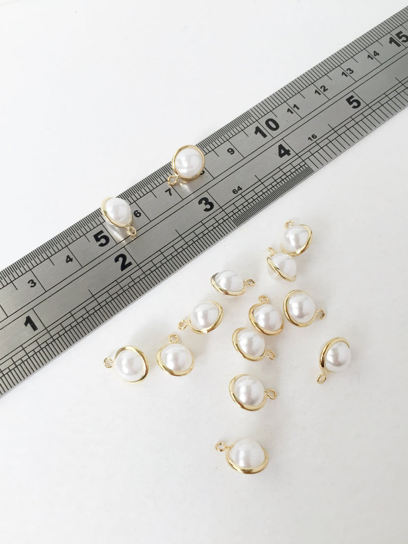 2 x 18K Gold Plated White Pearl Charms, 12x8.5mm (1390)