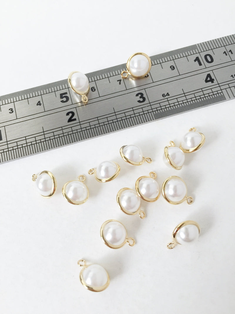 2 x 18K Gold Plated White Pearl Charms, 12x8.5mm (1390)