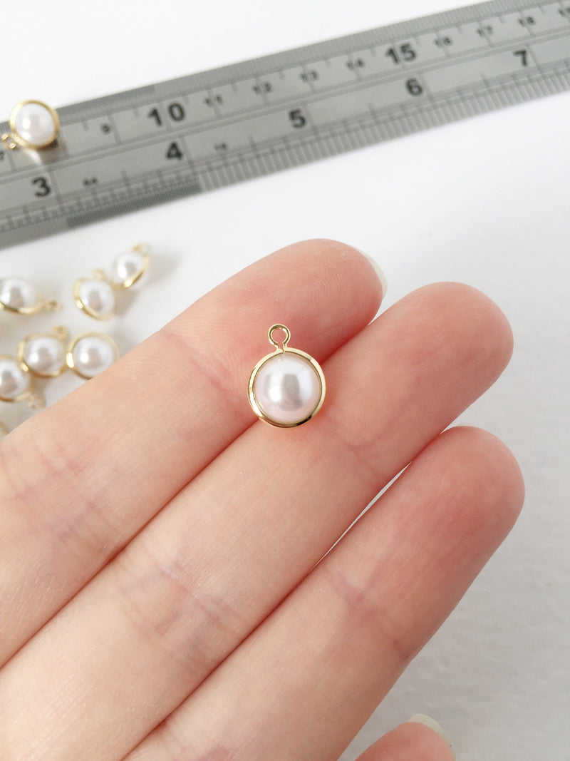 2 x 18K Gold Plated White Pearl Charms, 12x8.5mm (1390)