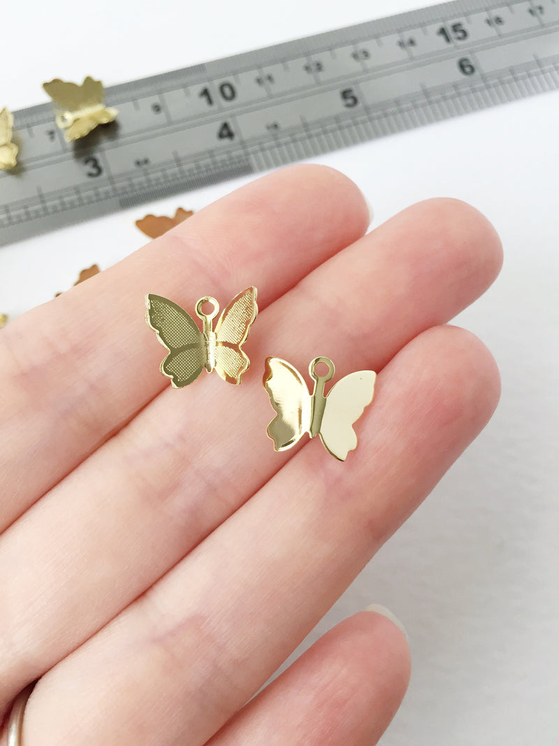 4 x 18K Gold Plated 3D Butterfly Charms, 11x13mm (1378)