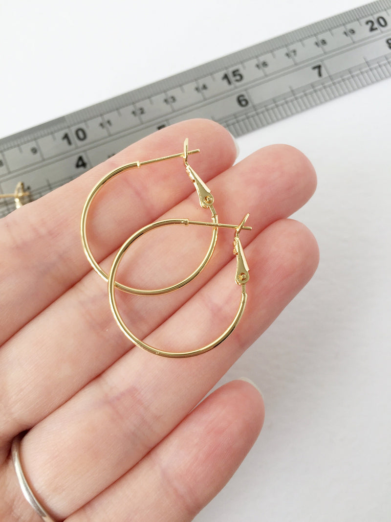 1 pair x 18K Gold Plated Hoop Earrings with Clasp, 25mm (1383)