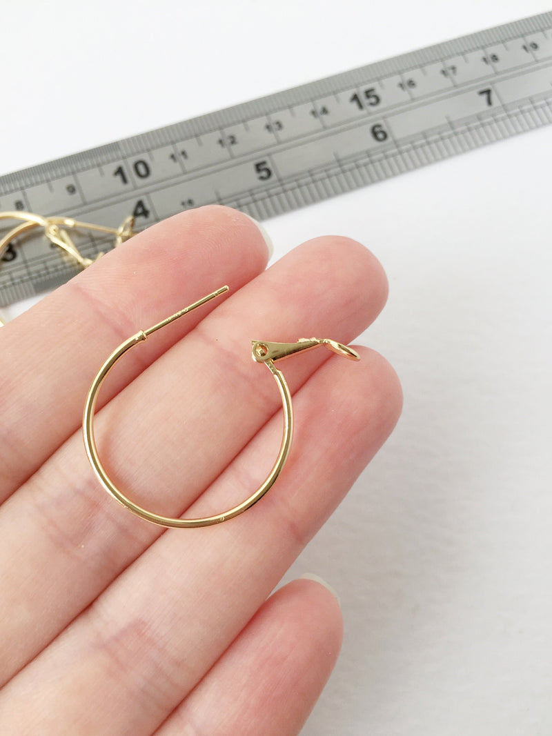 1 pair x 18K Gold Plated Hoop Earrings with Clasp, 25mm (1383)