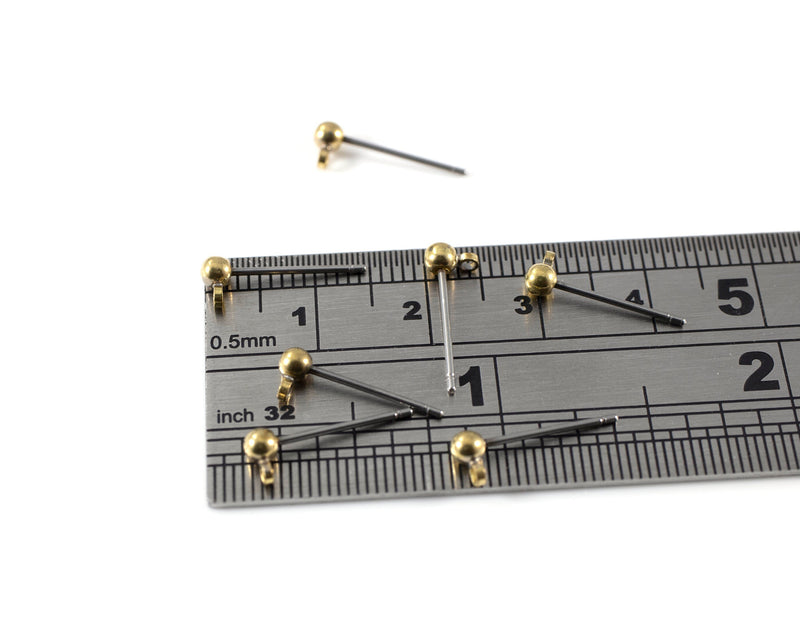 5 pairs x Brass Ball Earring Studs with Loop, 12x3mm (C0426)