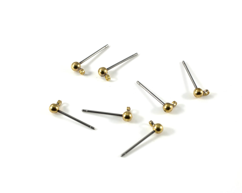 5 pairs x Brass Ball Earring Studs with Loop, 12x3mm (C0426)