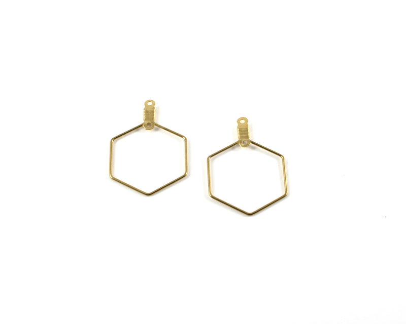 4 x Raw Brass Hexagon Pendant Connectors, 30x20mm (C0165)