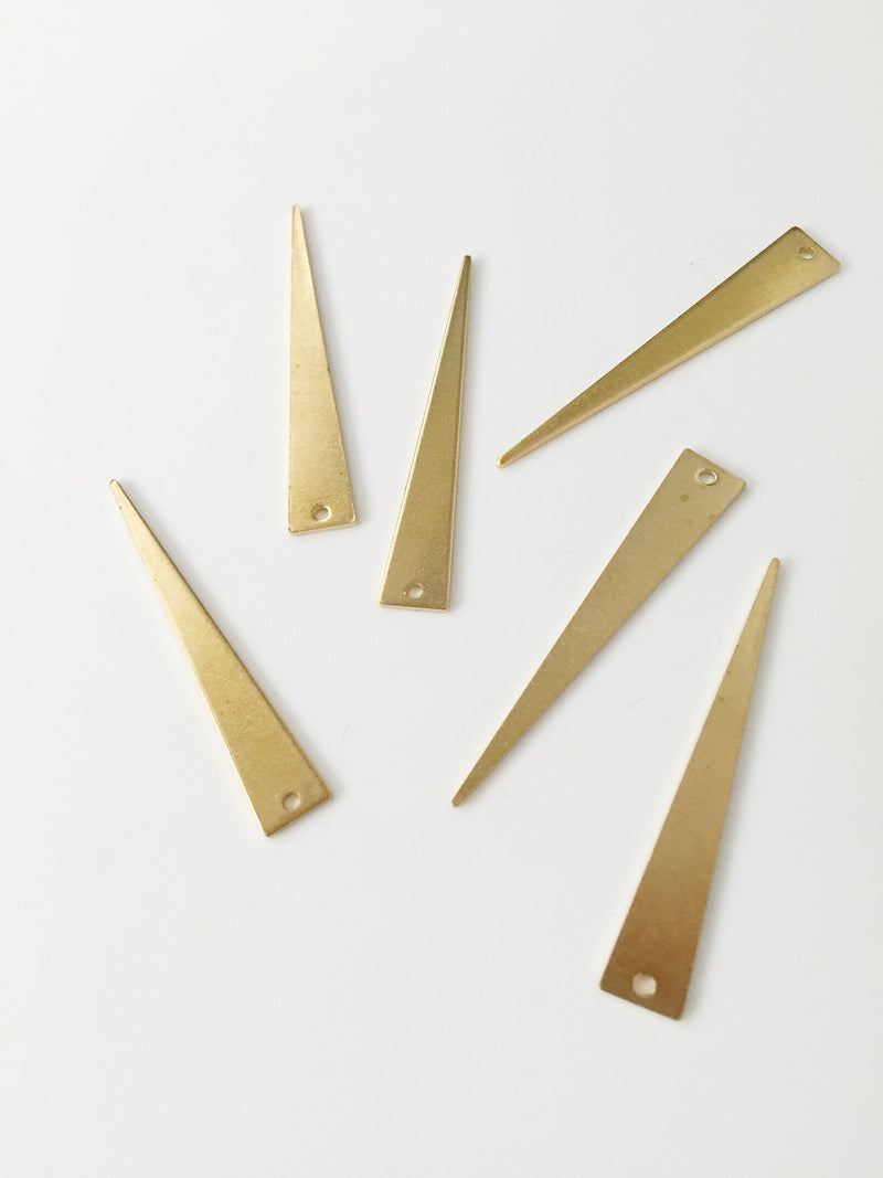 6 x Raw Brass Long Triangle Drops, 39x6.5mm (C0145)