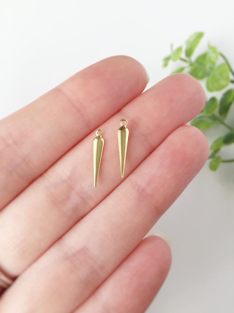 20 x Raw Brass Spike Charms, 15x3mm (C0143)