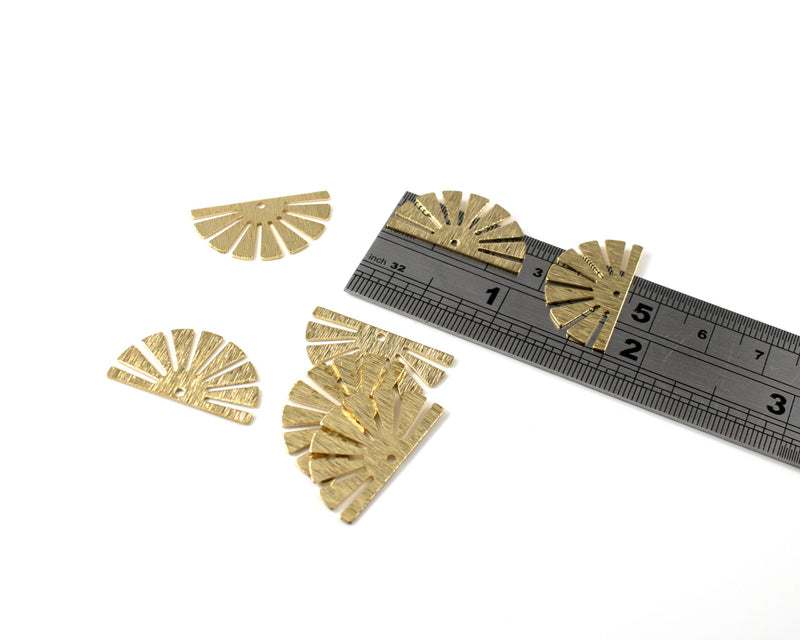 4 x Raw Brass Textured Fan Shape Pendants, 25x14mm (C0072)