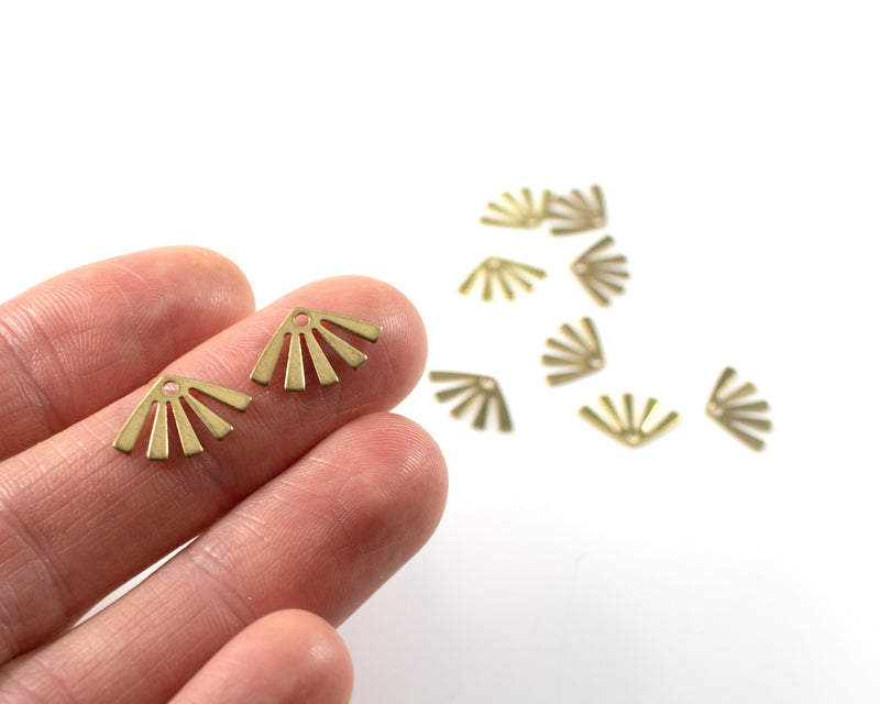 8 x Raw Brass Fan Charms, 15x10mm (C0664)