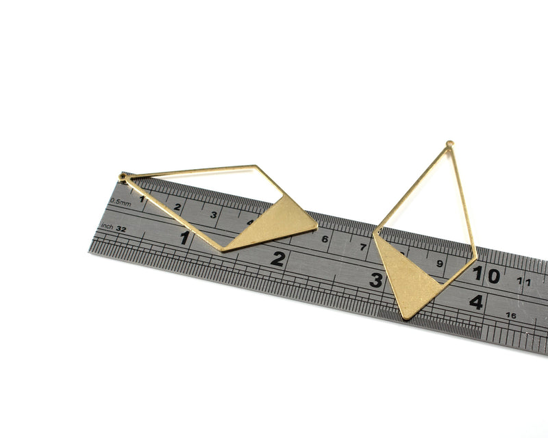 2 x Raw Brass Large Open Rhombus Pendants, 55x27mm (C0024)