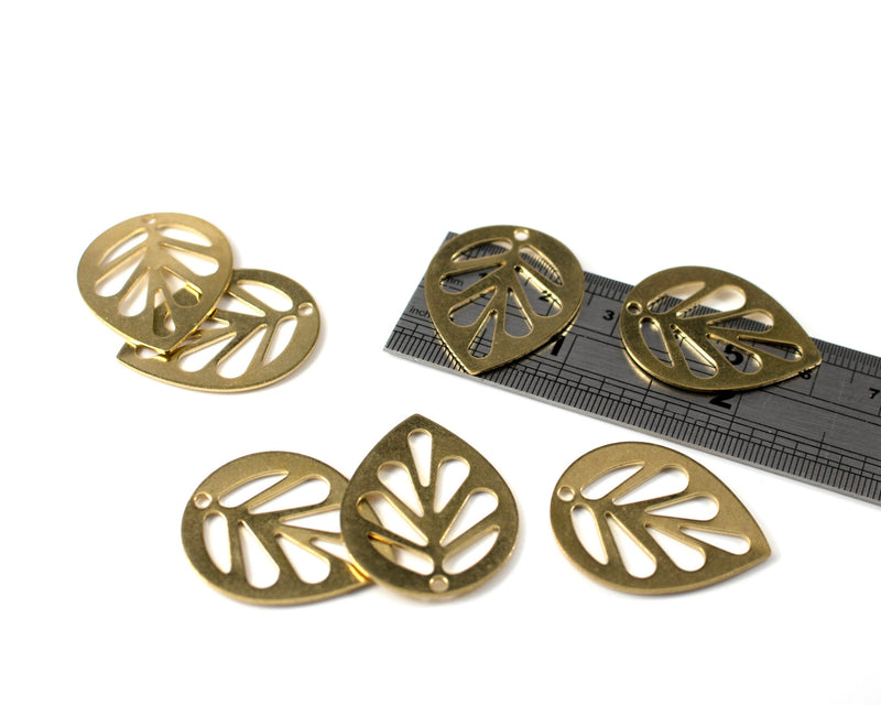 2 x Raw Brass Large Cut-out Leaf Charms, 30x24mm (C0099)