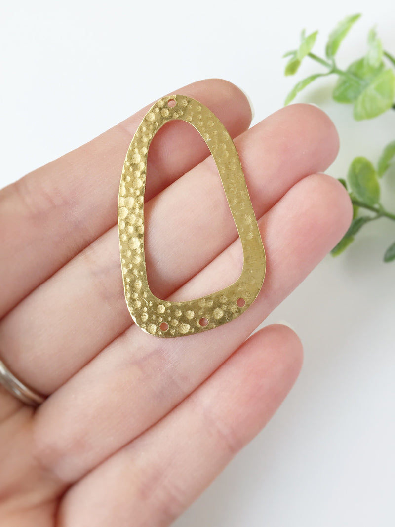 2 x Irregular Oval Raw Brass Textured Charms, 26x43mm (C0039)