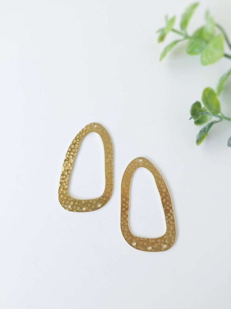 2 x Irregular Oval Raw Brass Textured Charms, 26x43mm (C0039)