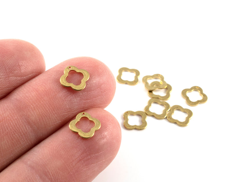 16 x Raw Brass Small Quatrefoil Charms, 8x7mm (C0385)