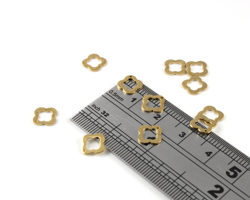 16 x Raw Brass Small Quatrefoil Charms, 8x7mm (C0385)