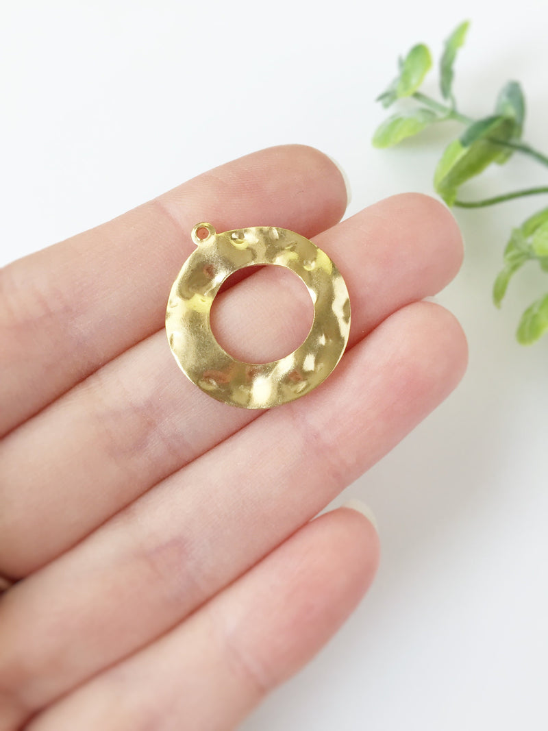 4 x Wavy Raw Brass Hoop Charms, 23mm (C0036)