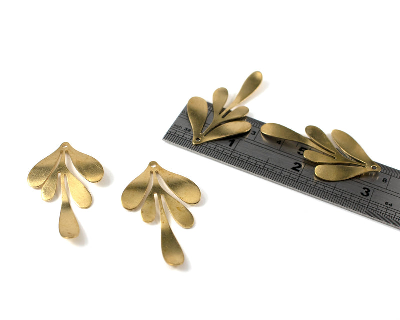 2 x Raw Brass Wavy Leaf Pendants, 46x26mm (C0093)