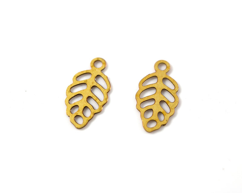 12 x Raw Brass Tiny Leaf Charms, 10x5mm (C0232)