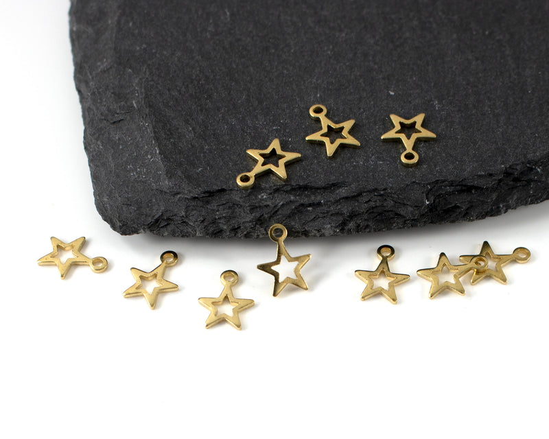 20 x Raw Brass Open Star Charms, 11x8mm (C0293)