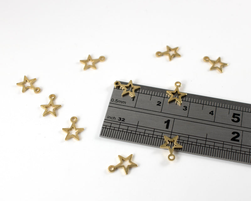 20 x Raw Brass Open Star Charms, 11x8mm (C0293)