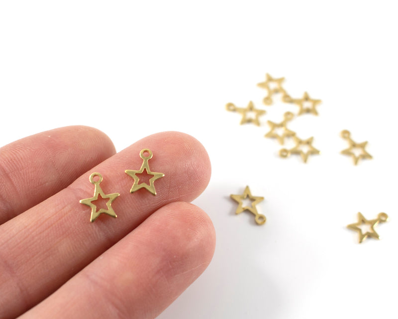 20 x Raw Brass Open Star Charms, 11x8mm (C0293)