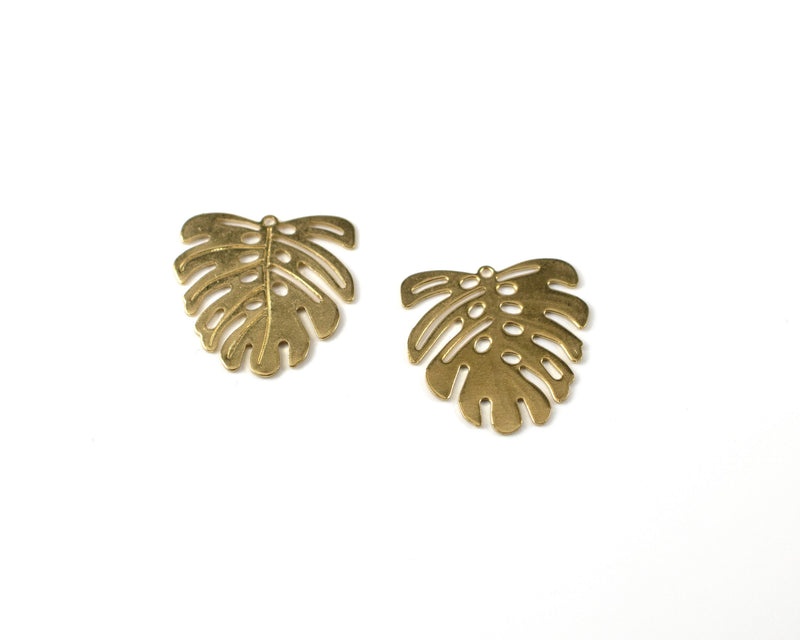 4 x Raw Brass Monstera Leaf Pendants, 22x21mm (C0097)