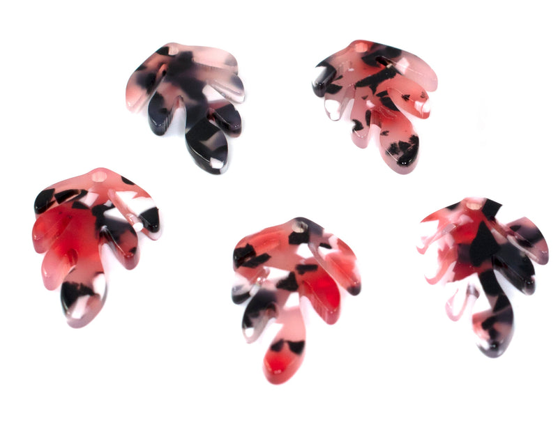 4 x Red, Black and White Cellulose Acetate Leaf Charms, 25x16mm (C0572)