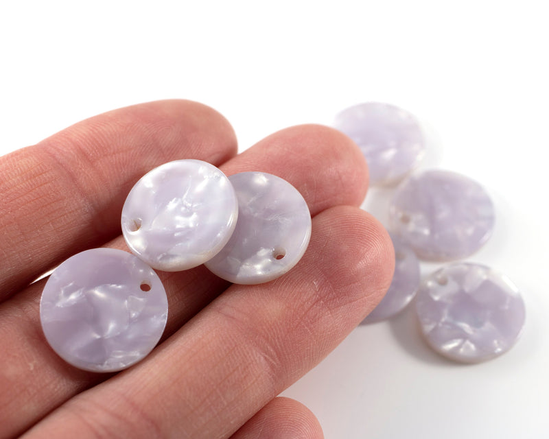 6 x Pearlescent Lilac Round Resin Charms, 17mm