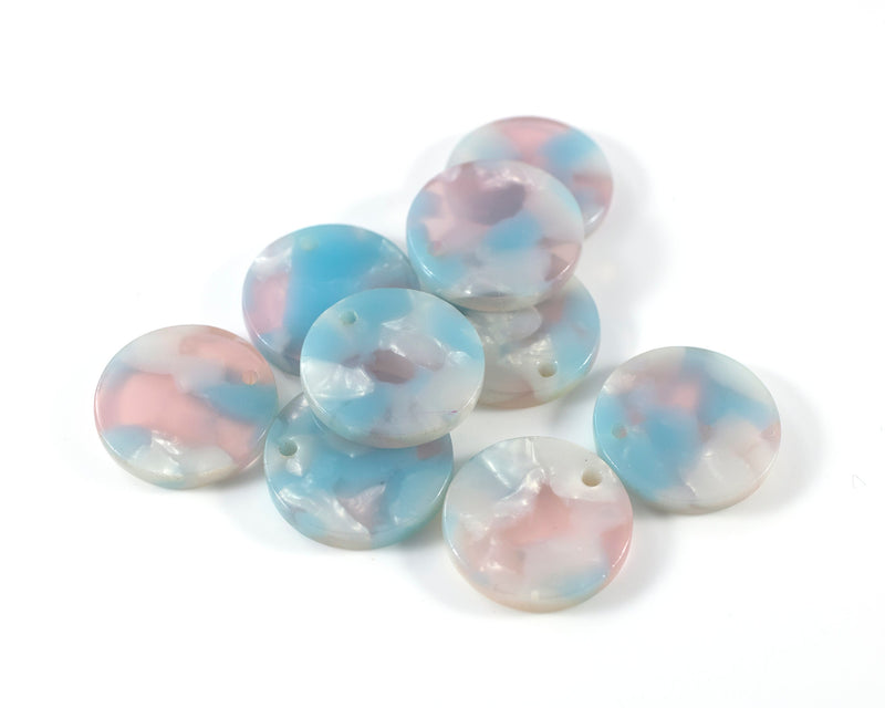 6 x Blue Round Resin Charms, 17mm Acetate Cellulose Pendants (C0584)