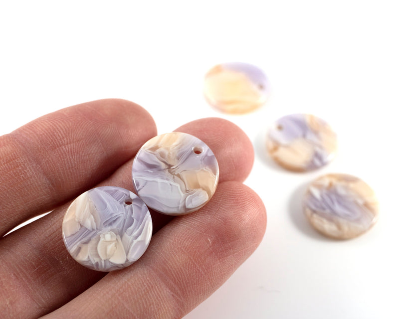 6 x Peach and Purple Round Resin Charms, 17mm