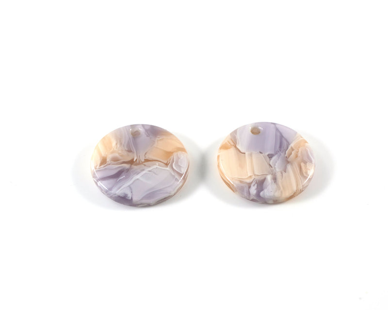 6 x Peach and Purple Round Resin Charms, 17mm