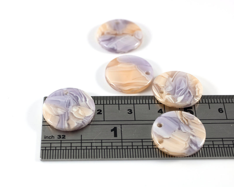 6 x Peach and Purple Round Resin Charms, 17mm