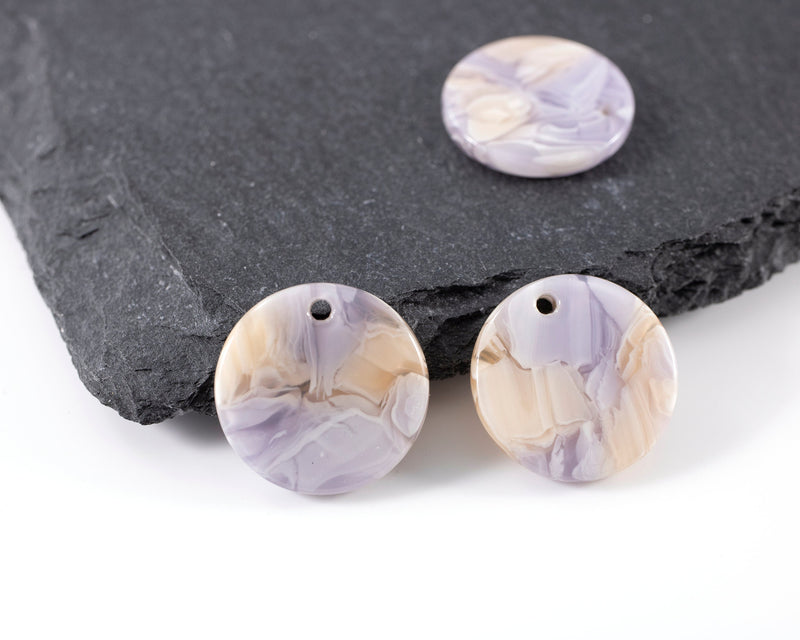 6 x Peach and Purple Round Resin Charms, 17mm