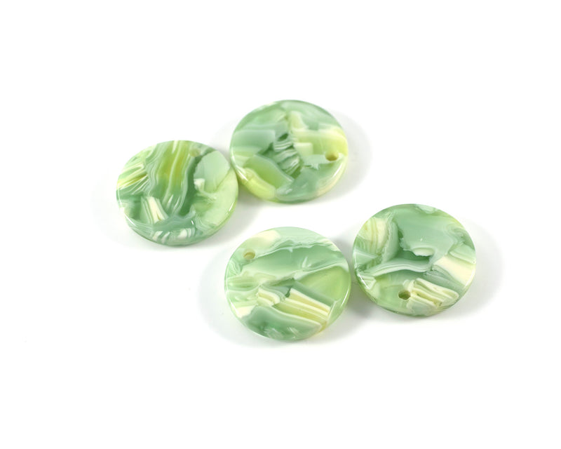 6 x Green Tortoiseshell Resin Round Charms, 17mm