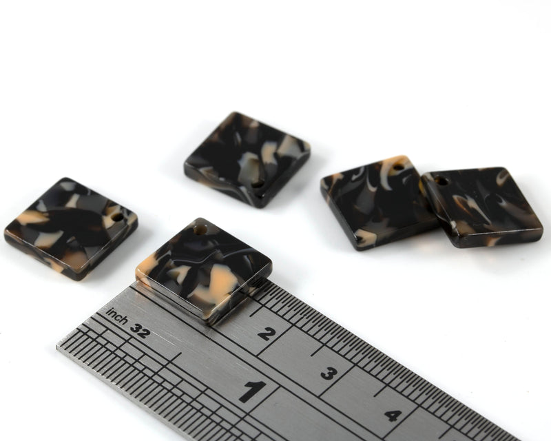 8 x Black and Cream Tortoiseshell Square Cellulose Acetate Charms, 13x13mm (C0548)