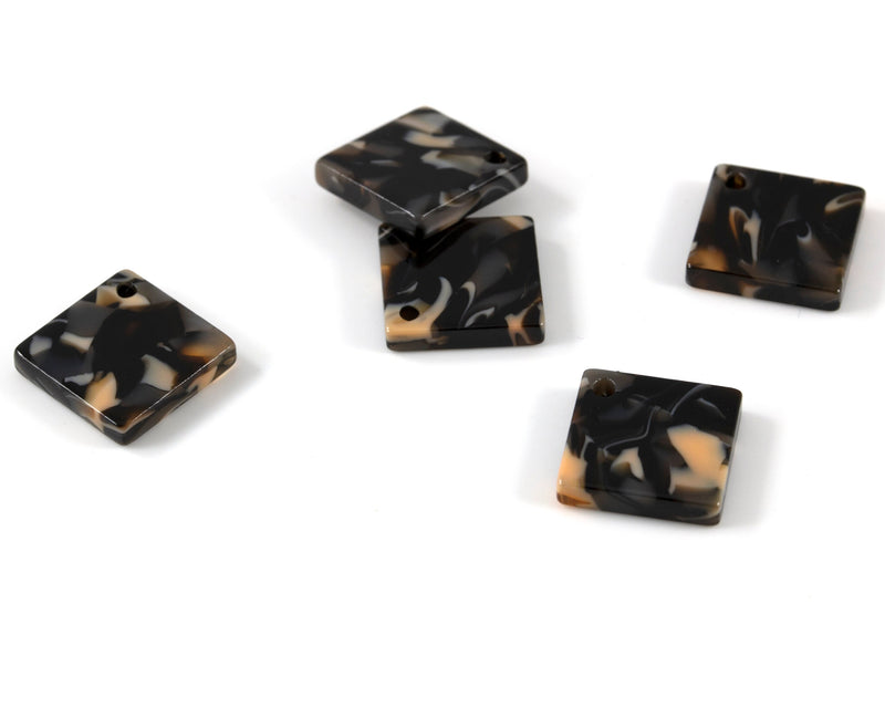 8 x Black and Cream Tortoiseshell Square Cellulose Acetate Charms, 13x13mm (C0548)