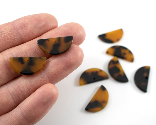 6 x Brown Tortoiseshell Half Circle Cellulose Acetate Charms, 23x12mm (C0594)