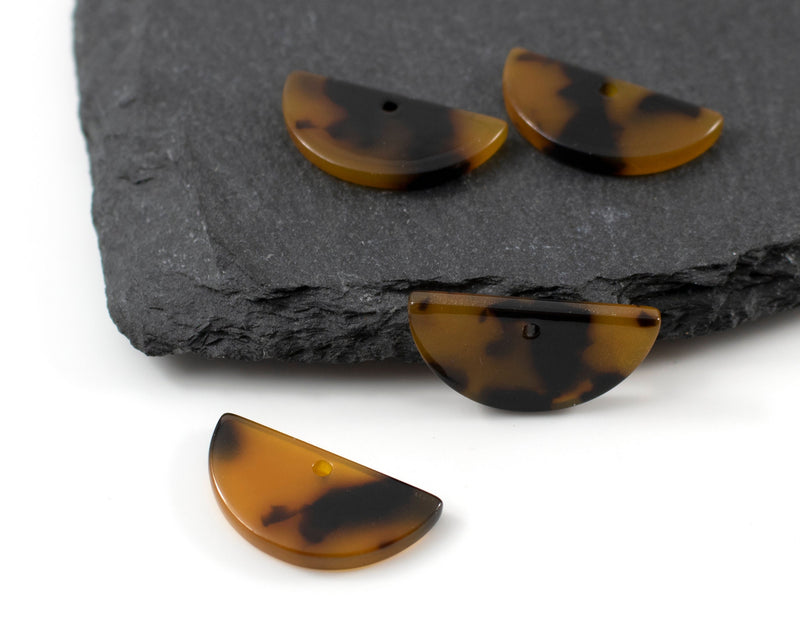 6 x Brown Tortoiseshell Half Circle Cellulose Acetate Charms, 23x12mm (C0594)