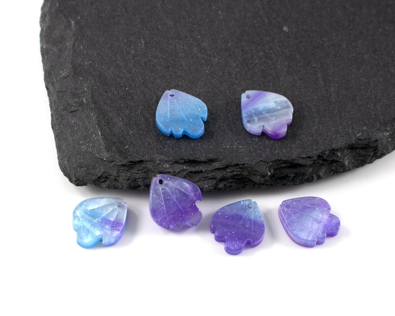 8 x Cellulose Acetate Purple with Glitter Petal Beads, 15x13mm